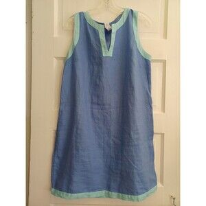 Sigrid Olsen blue linen shift dress L minimalist preppy coastal resort office